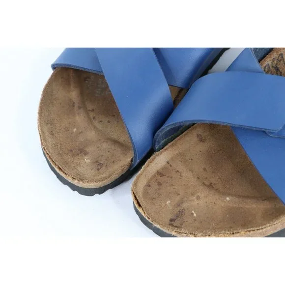Vintage Birkis Birkenstock Womens 6 Distressed Leather Cross Strap Sandals Blue - Picture 9 of 10
